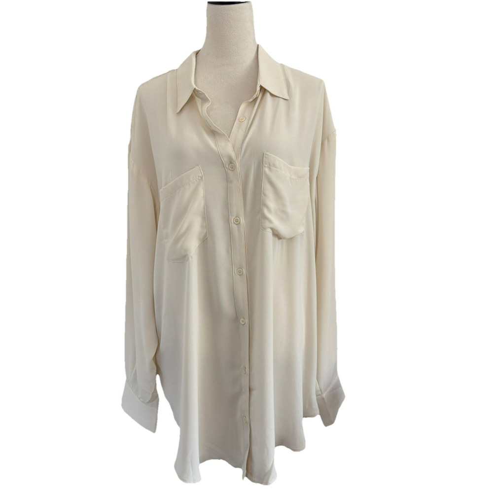 NWT REMI X REVOLVE Shirt Womens 1X Bone Off White Button Up Relaxed Oversized - Picture 2 of 11